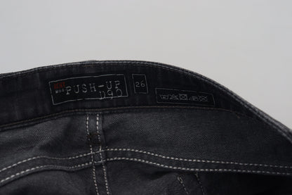 Jean slim taille basse en denim de coton délavé noir