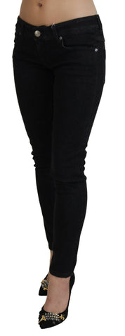 Schwarze Slim-Fit-Jeans aus Baumwolldenim mit niedriger Taille