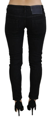 Schwarze Slim-Fit-Jeans aus Baumwolldenim mit niedriger Taille