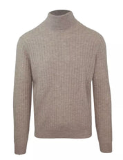 Beige Cashmere-Wool Blend Turtleneck Sweater