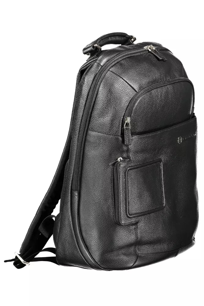 Black Leather Men Backpack