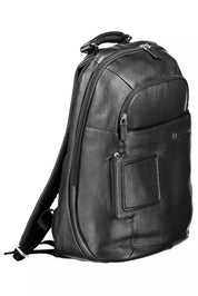 Black Leather Men Backpack