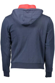 Chic Blue Hooded Zip Sweatshirt - Embroidered Detail