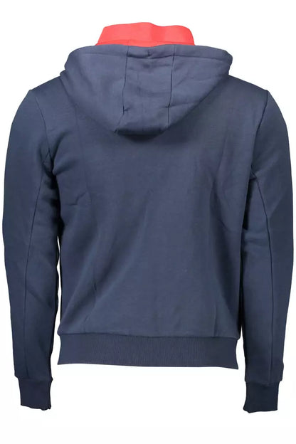 Chic Blue Hooded Zip Sweatshirt - Embroidered Detail