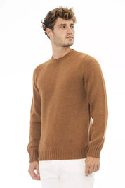 Beigefarbener Alpaka-Lederpullover