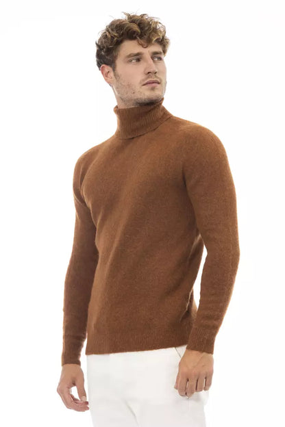 Brauner Alpaka-Lederpullover