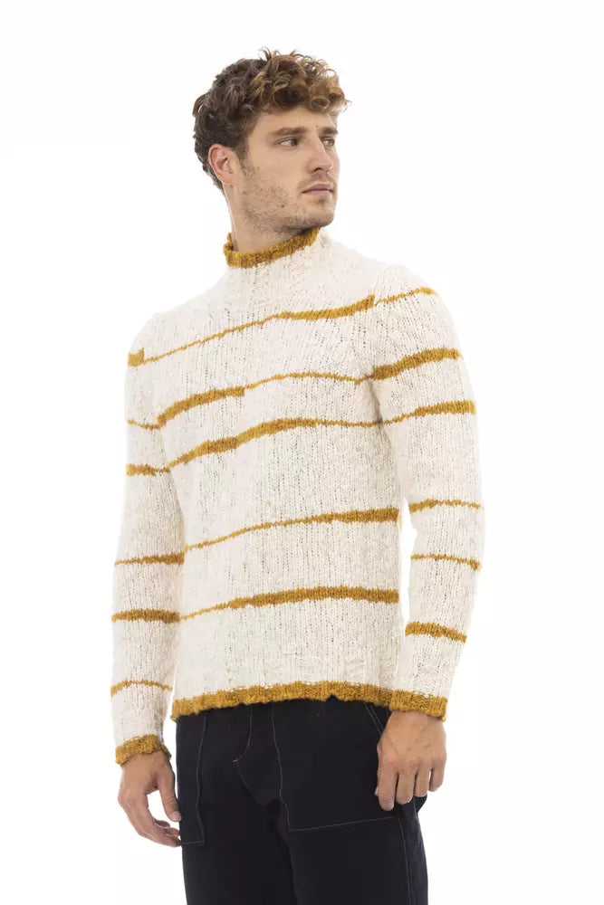 Beigefarbener Alpaka-Lederpullover