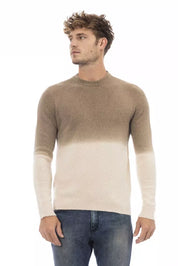 Beigefarbener Alpaka-Lederpullover