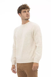 Beigefarbener Alpaka-Lederpullover