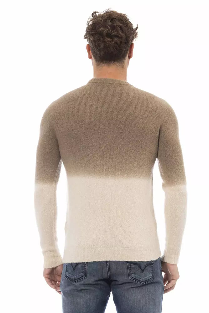 Beigefarbener Alpaka-Lederpullover