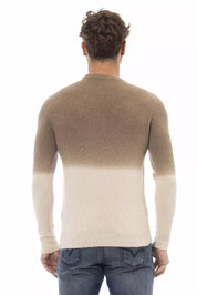 Beigefarbener Alpaka-Lederpullover