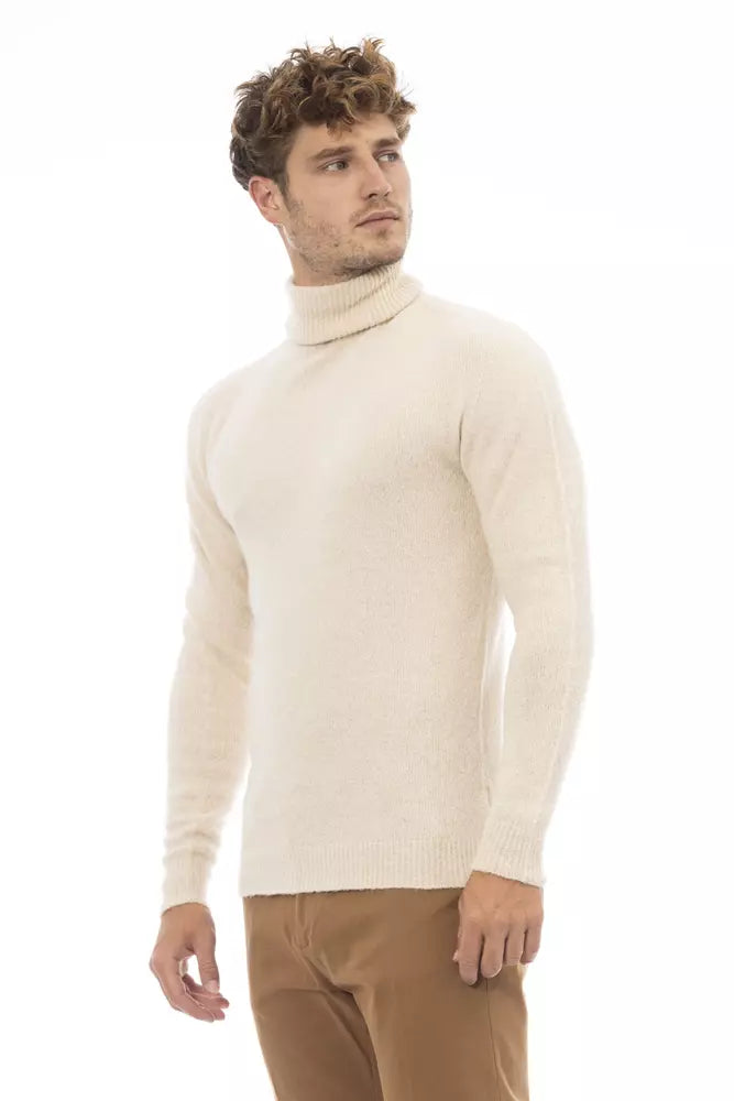 Beigefarbener Alpaka-Lederpullover