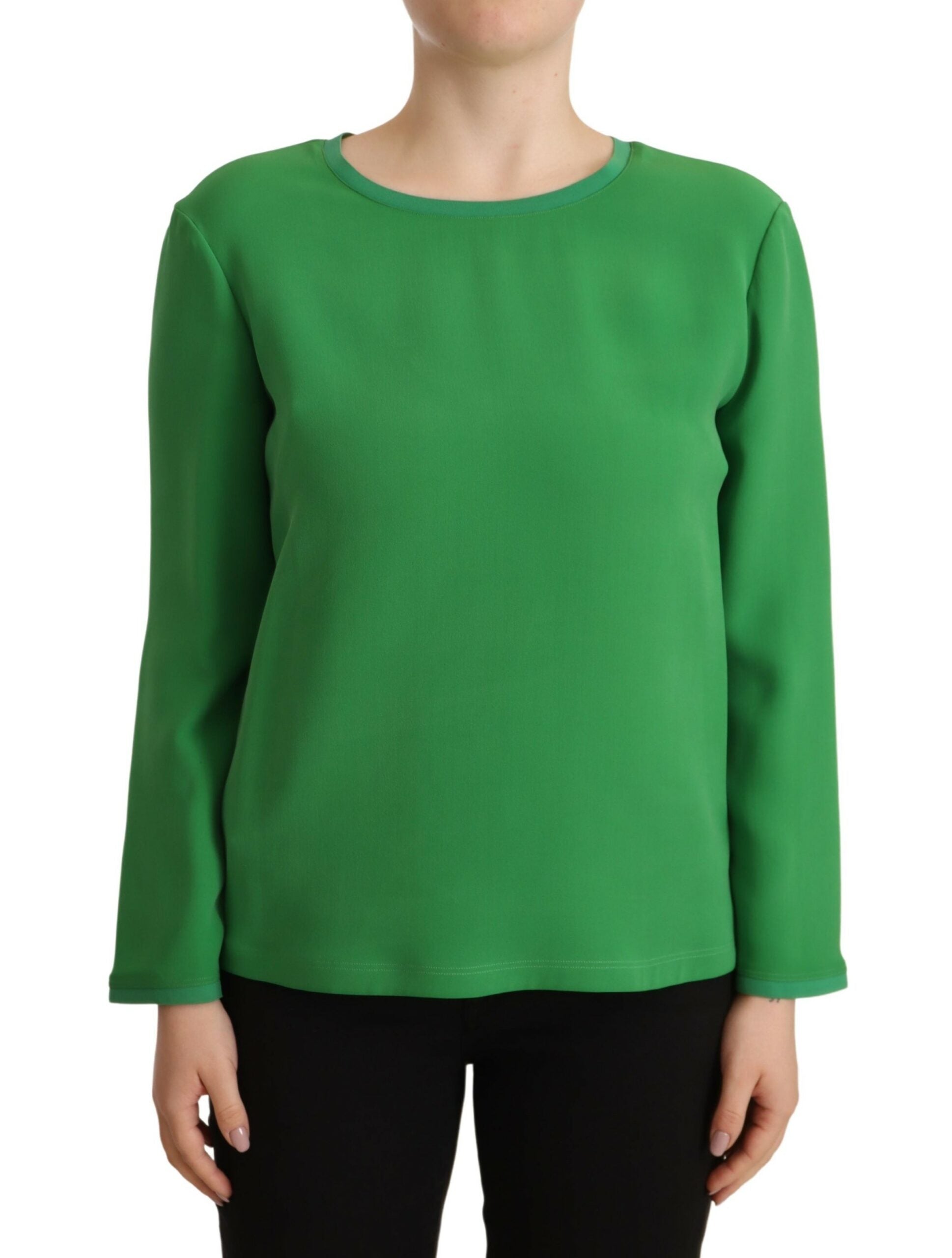 Pull Col Rond Manches Longues En Soie Vert