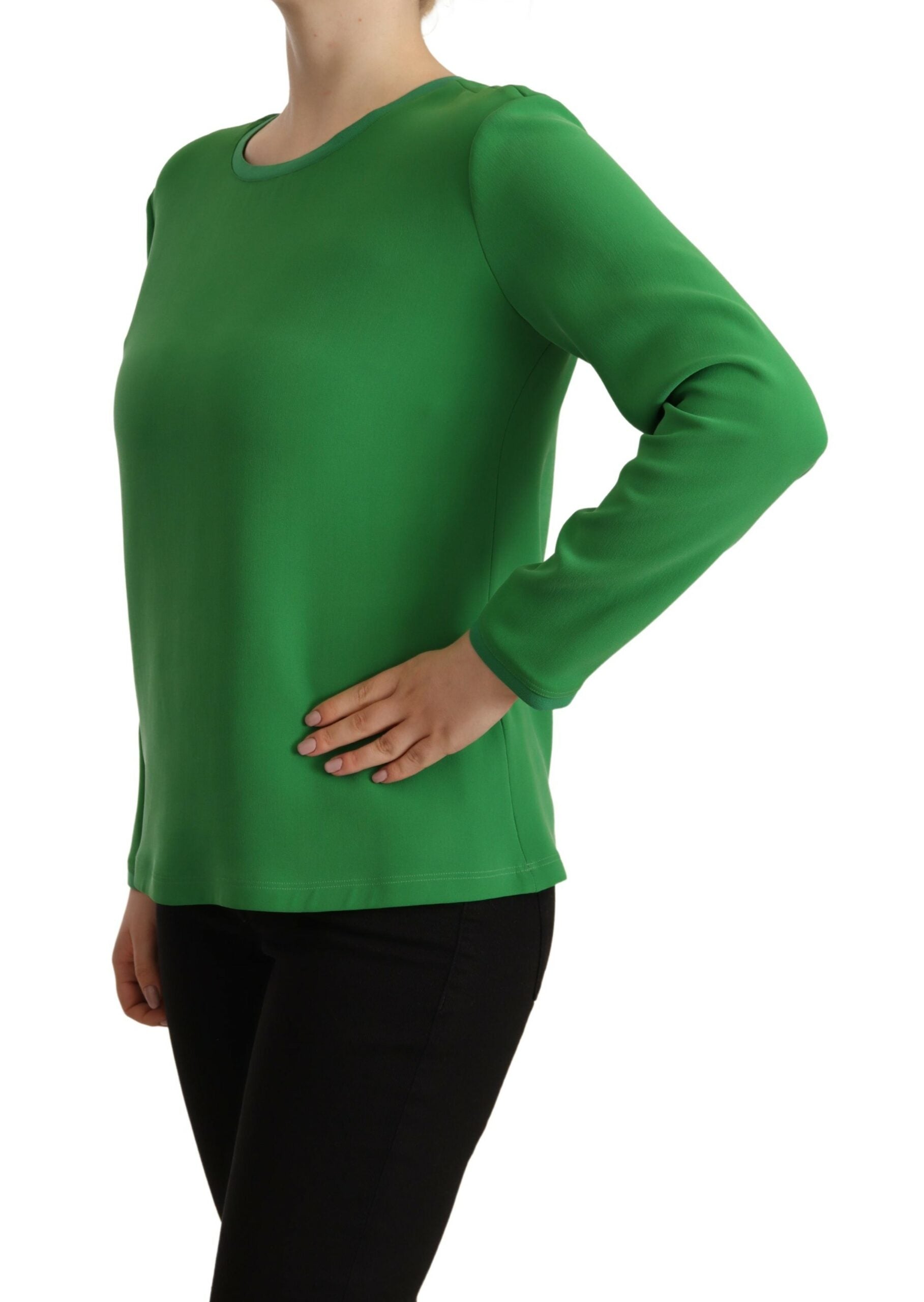 Pull Col Rond Manches Longues En Soie Vert