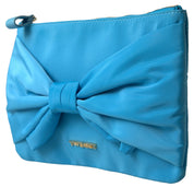 Blue Tafta Silk Large Bow Zipper Clutch Women Borse Logo Bag