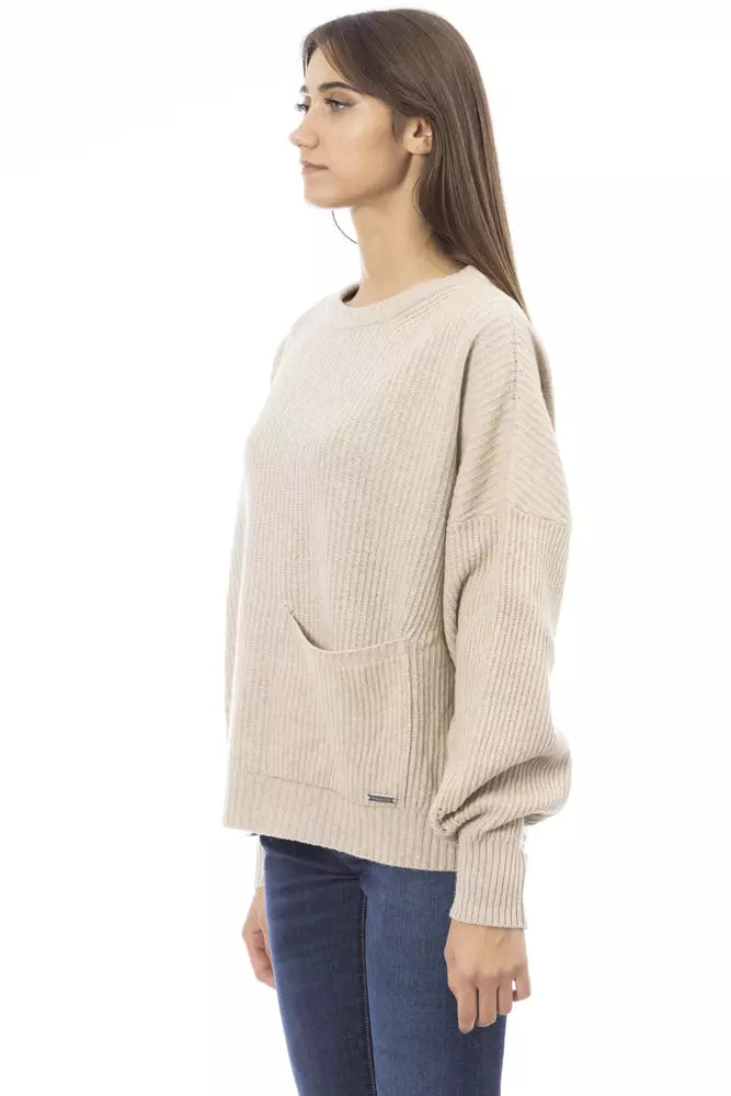 Beigefarbener Wollpullover