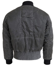 Elegant Gray Bomber Jacket Full Zip Closure