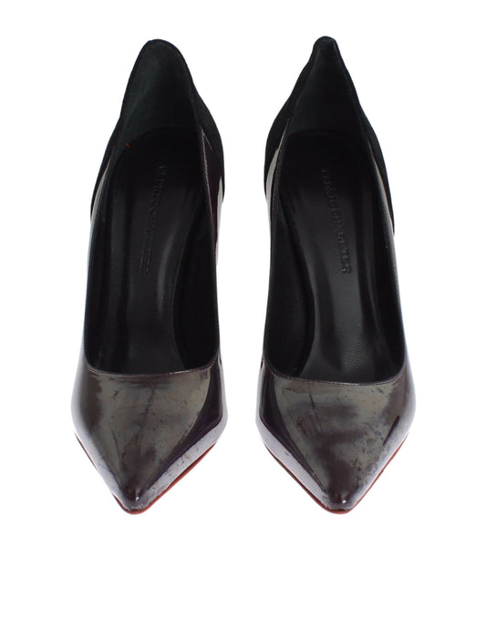 Escarpins à talons en cuir et daim gris et noir