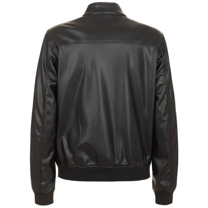 Eco-Leather Zip-Up Jacket with Buttoned Collar