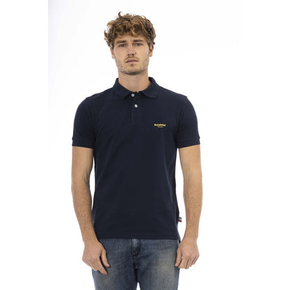 Blue Cotton Men Polo Shirt