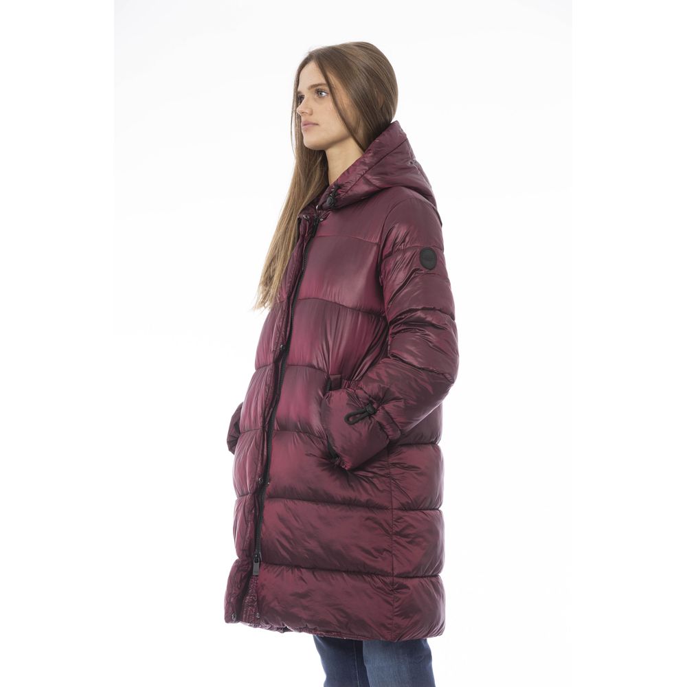 Burgundy Nylon Women Jacket