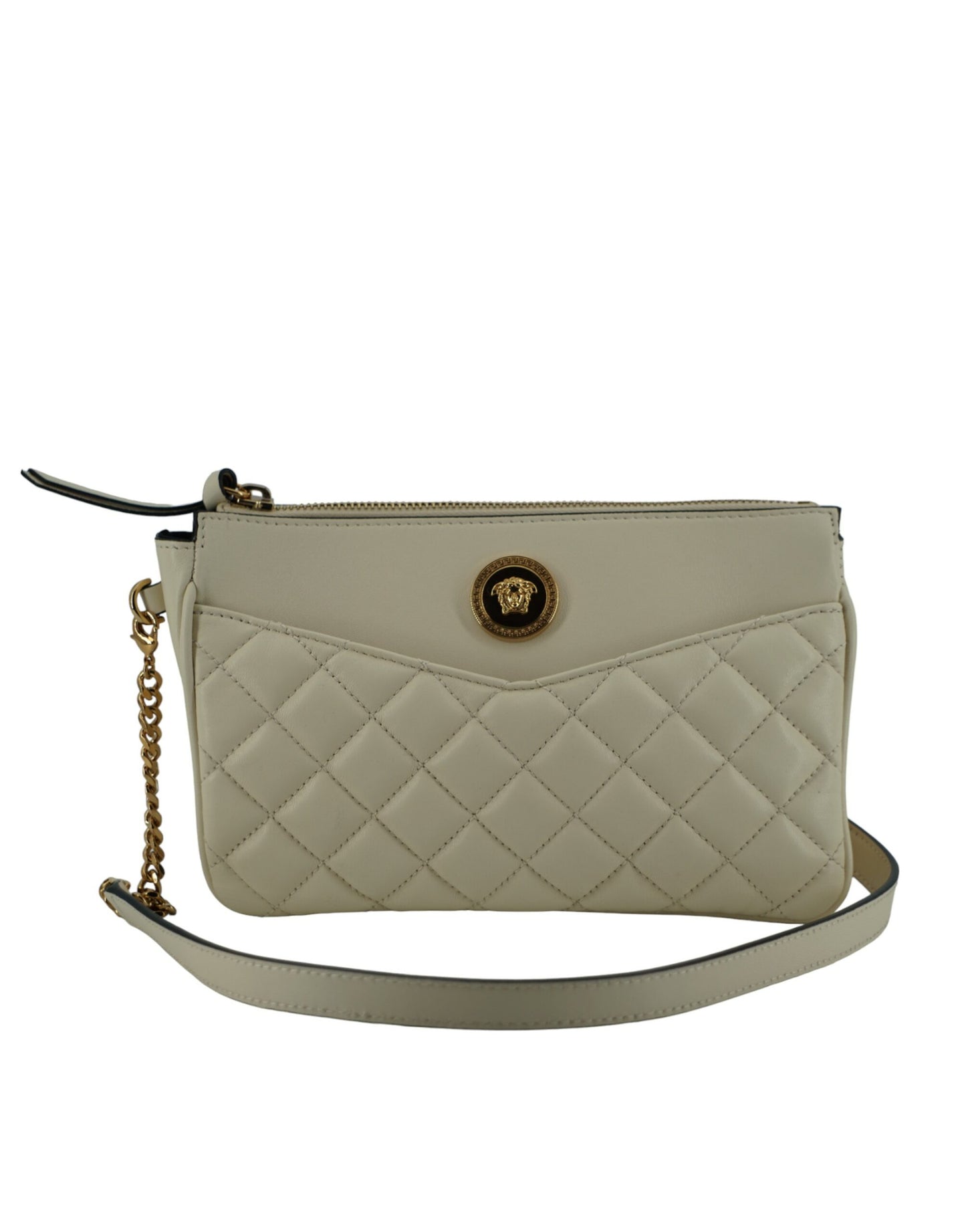 Elegant White Lamb Leather Crossbody Pouch