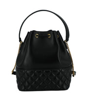 Elegant Black Leather Medusa Bucket Shoulder Bag