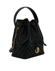 Elegant Black Leather Medusa Bucket Shoulder Bag