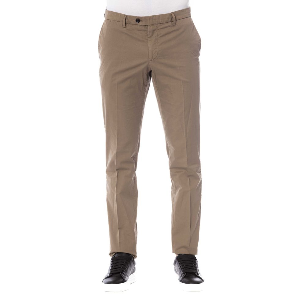 Brown Cotton Men Trousers