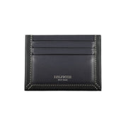 Sleek Blue Leather Card Holder with Contrast Detail