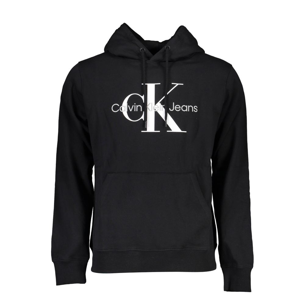 Sleek Black Cotton Hoodie with Logo Print