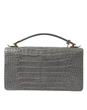 Gray Exotic Leather Medium Shoulder Hand Purse Bag