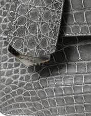 Gray Exotic Leather Medium Shoulder Hand Purse Bag