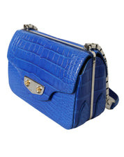 Alligator Skin Mini Shoulder Bag - Elegant Blue