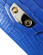 Alligator Skin Mini Shoulder Bag - Elegant Blue