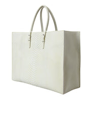 Chic Python Leather Tote in White & Yellow