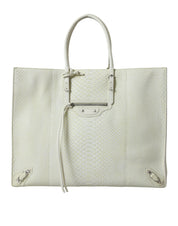 Chic Python Leather Tote in White & Yellow