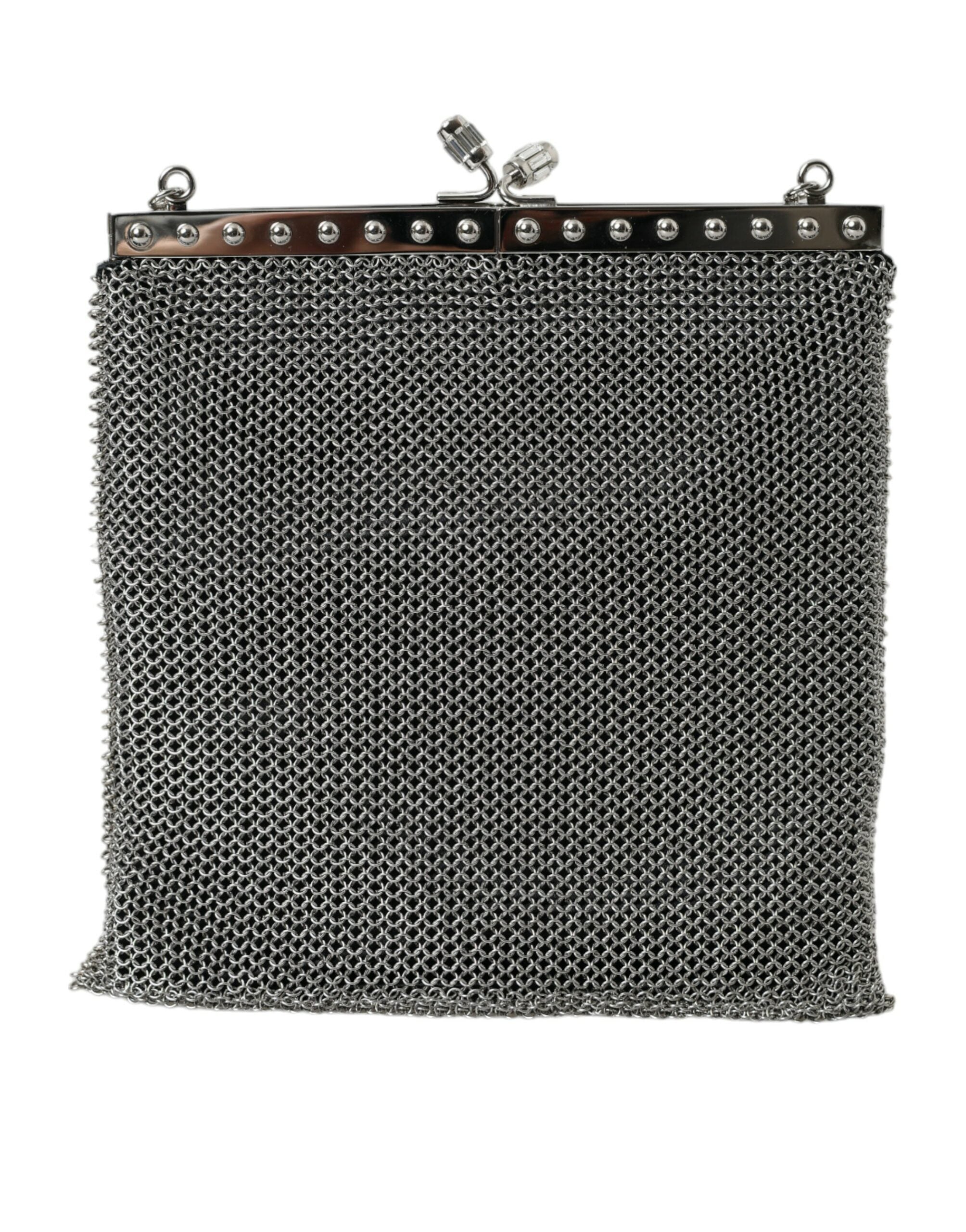 Elegant Silver Mesh Shoulder Evening Bag