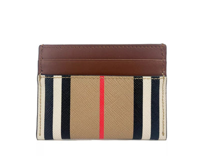 Sandon Tan Canvas Check Printed Leather Slim Card Case Wallet