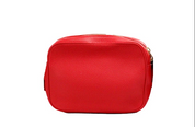 Small Branded Bright Red Grainy Leather Camera Crossbody Bag