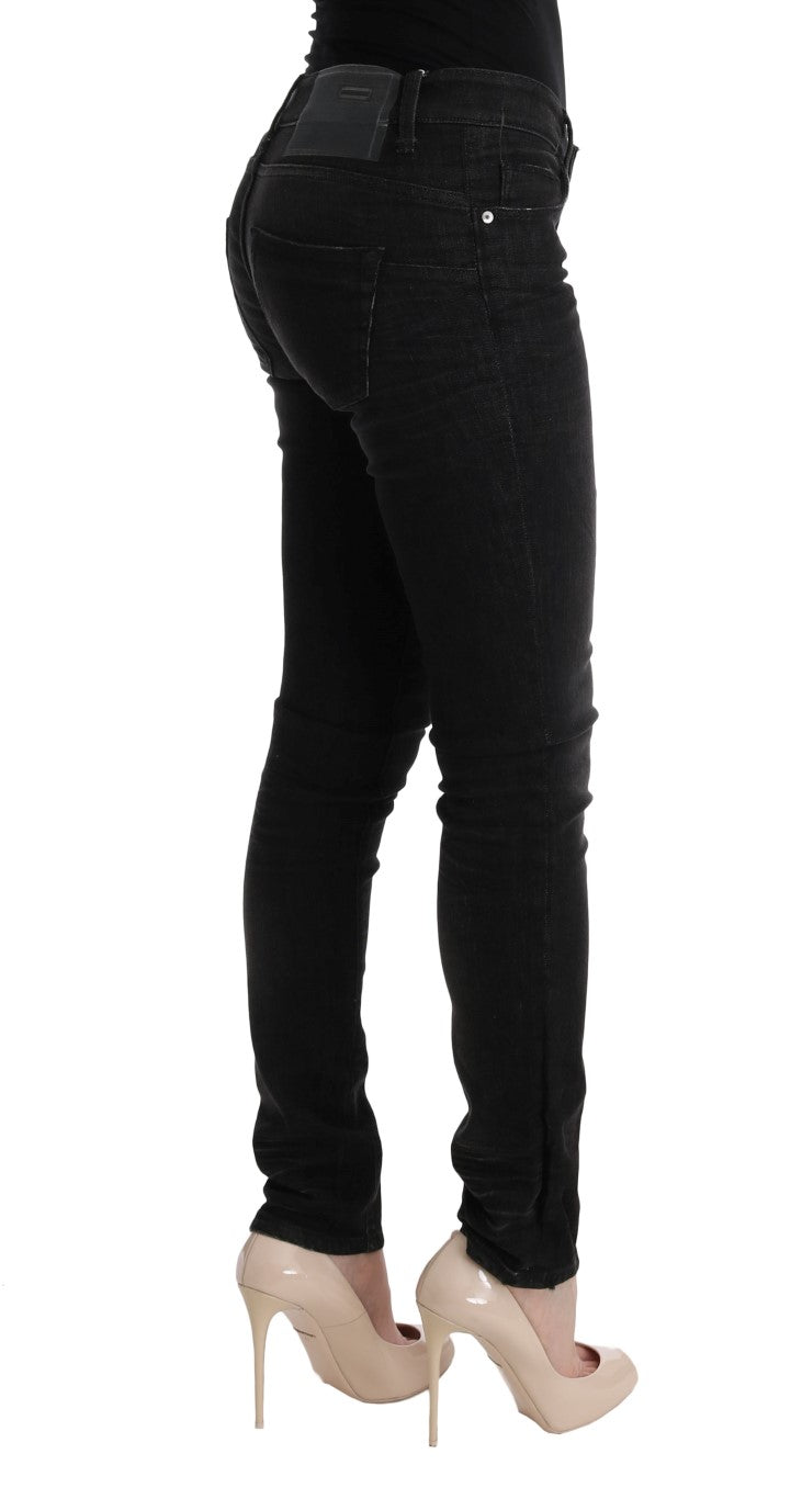 Slim-Fit-Jeans mit schwarzer Denim-Baumwollhose