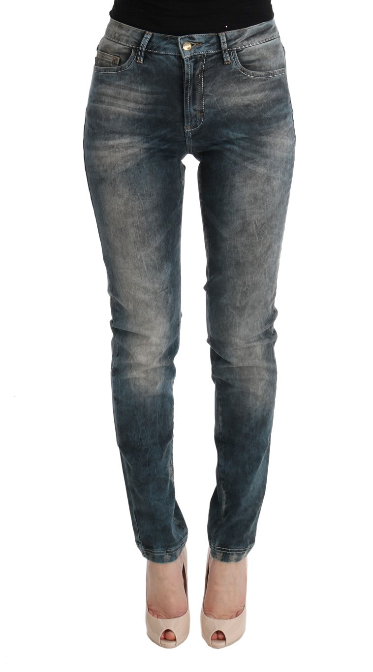 Blau gewaschene Slim-Fit-Jeans aus Baumwollmischung