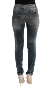 Blau gewaschene Slim-Fit-Jeans aus Baumwollmischung