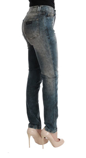 Blau gewaschene Slim-Fit-Jeans aus Baumwollmischung