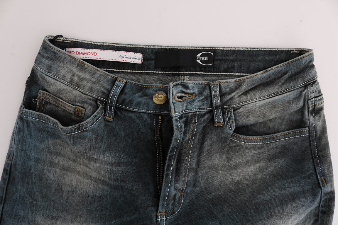 Blau gewaschene Slim-Fit-Jeans aus Baumwollmischung