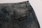 Blau gewaschene Slim-Fit-Jeans aus Baumwollmischung