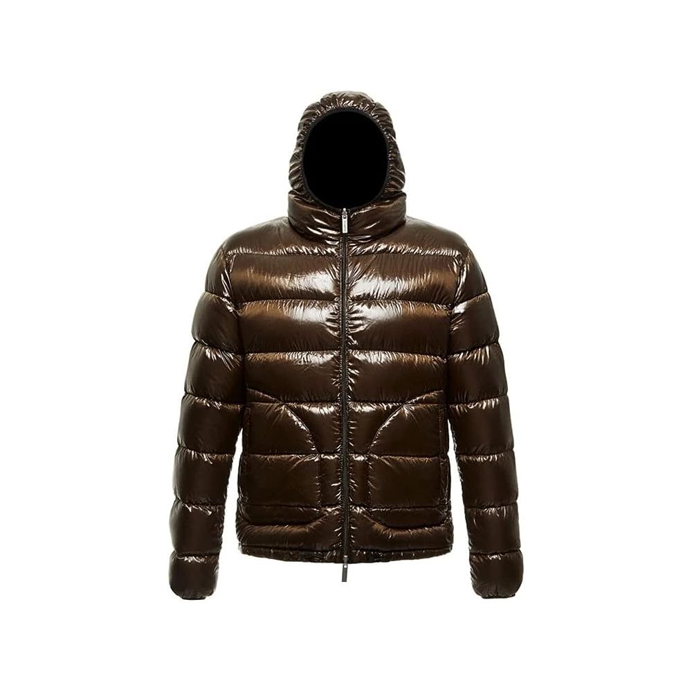 Reversible Hooded Down Jacket in Brown and Black