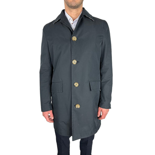 Elegant Navy Blue Single-Breasted Trench Coat