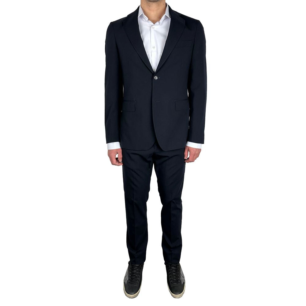 Blue Wool Mens Single-Breasted Suit