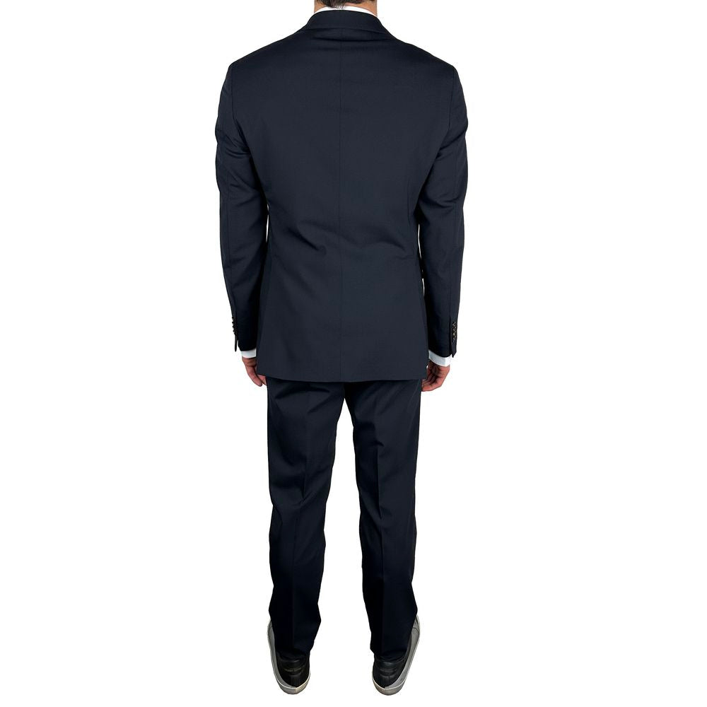 Blue Wool Mens Single-Breasted Suit